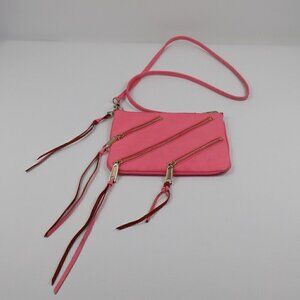 Rebecca Minkoff Crossbody Bag Handbag 3-Zippers Pink 100% Leather